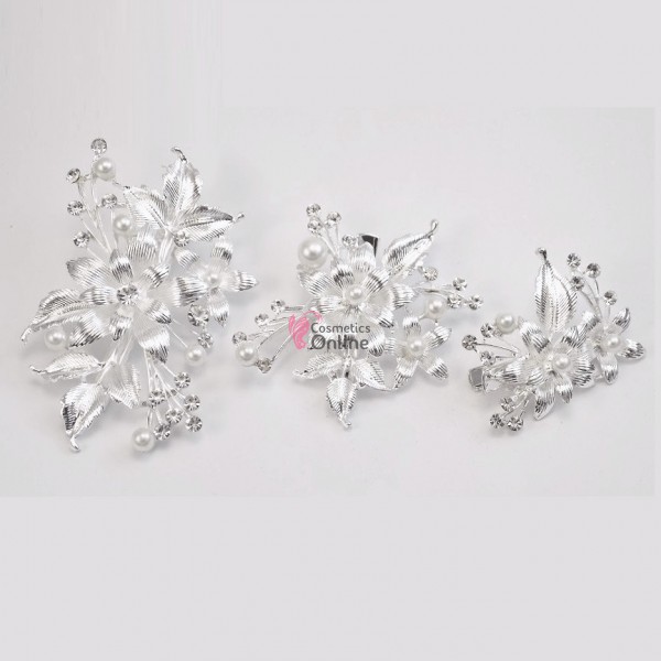 Tiara Ti069G Argintie pentru mirese cu cristale si perle albe